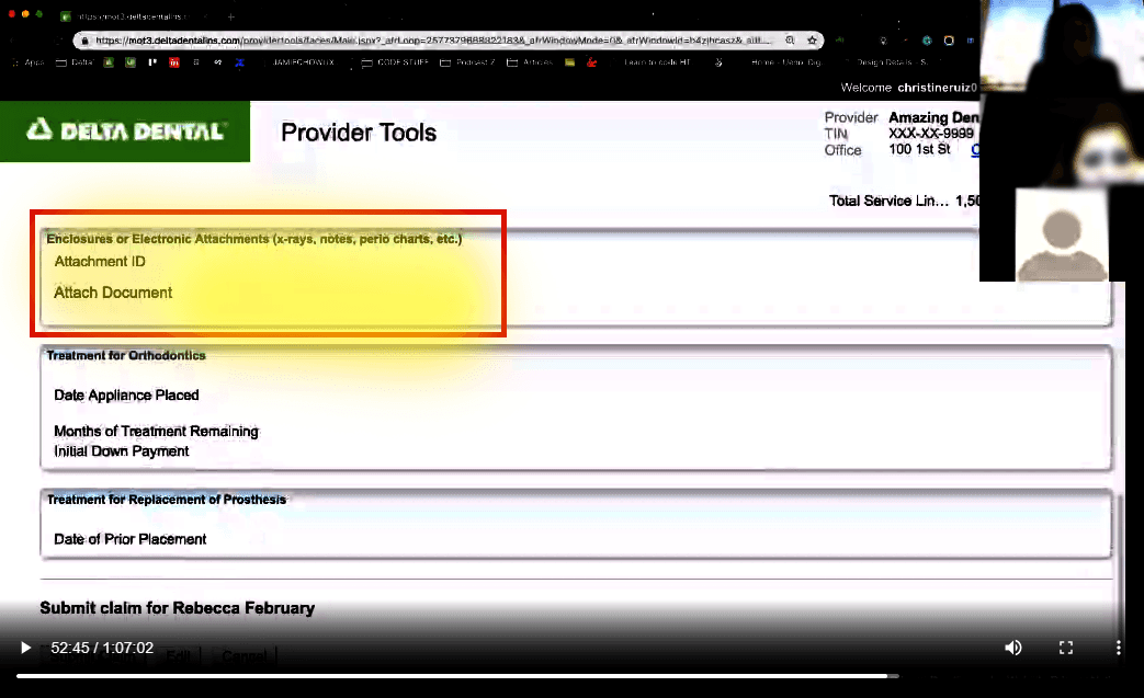 Provider Tools electronic attachments panel with Attachment ID highlighted