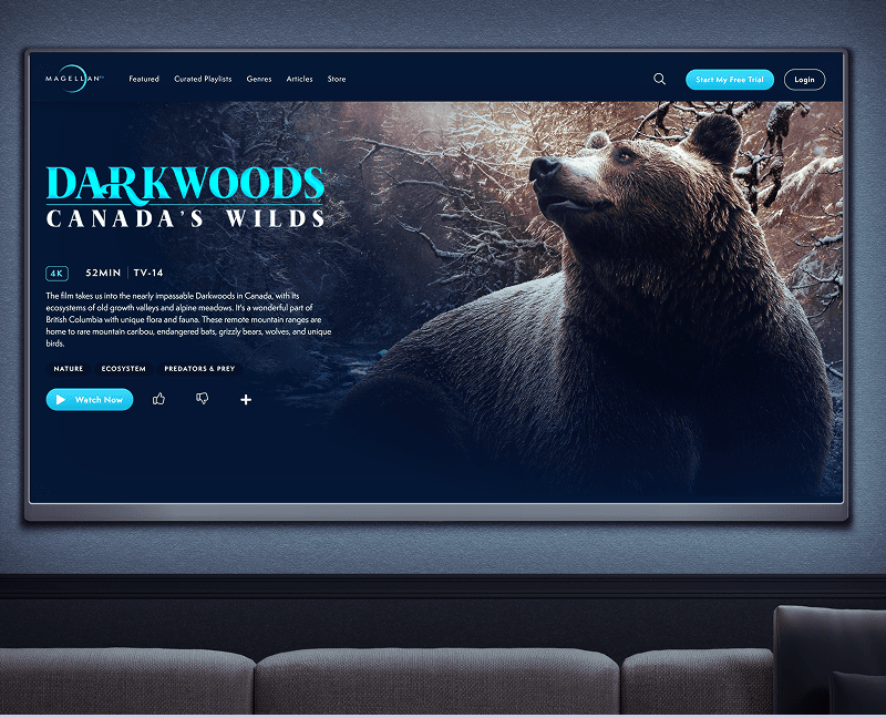Darkwoods: Canada’s Wilds cinematic key art on a TV streaming browse page
